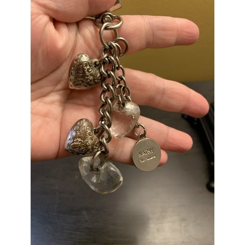 Chunky Kathy Van Zeeland Four Acrylic Hearts Silver Tone Purse Bag Charm